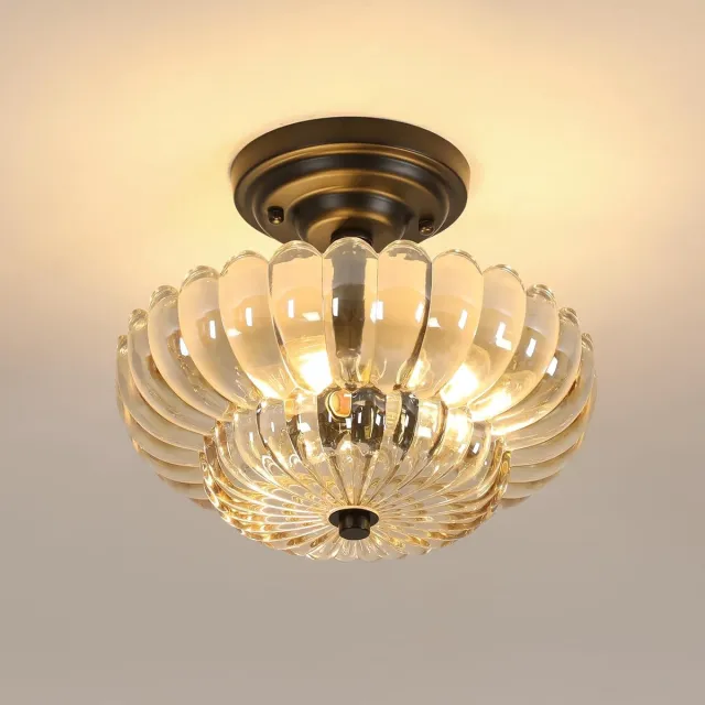 Haobosic glazen plafondlamp - Zwart/Amber - 30 x 30 cm - 3 E27 fittingen