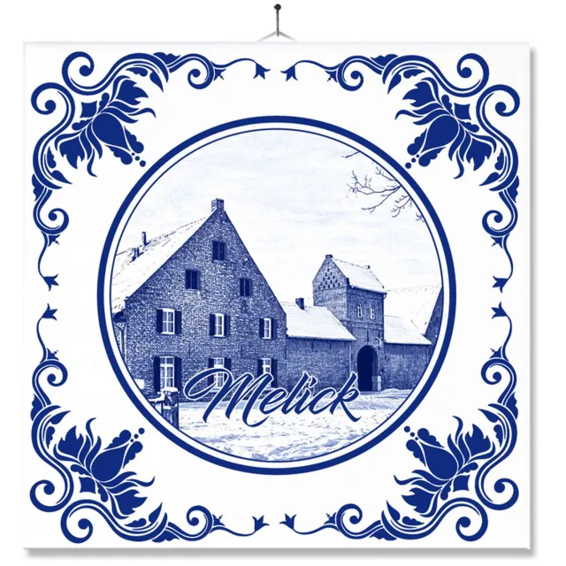 MC Living Tegel Met Opdruk | Melick | Delft Blauw | Cadeau | Inclusief Geschenkdoos | Standaard | Ophangsysteem Ontwerp 1