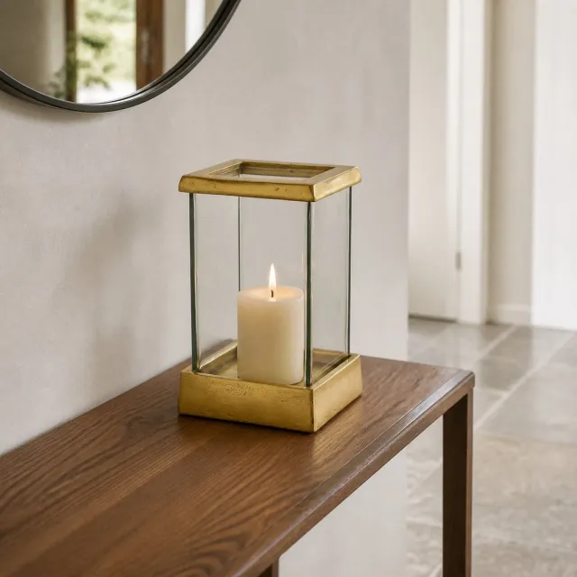 Hoppa! Windlicht - Vierkant Glazen - Goud/Transparant - 18 x 18 x 31 (B x D x H)