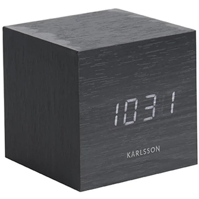 Karlsson Wekker Mini Cube - Zwart fineer, Wit LED - 8x8x8cm - Scandinavisch - Wekker voor slaapkamer - Wekkers