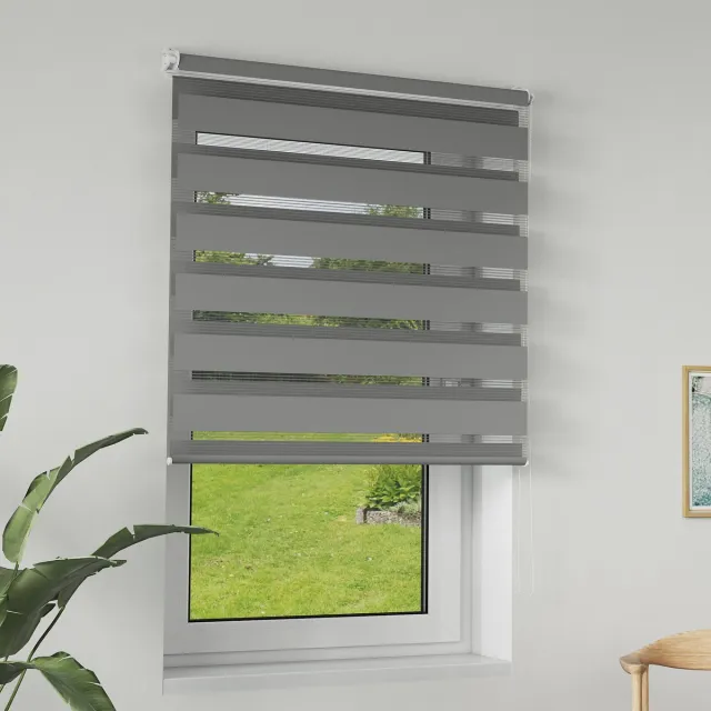LZQ Dubbel rolgordijn Klemmfix klemrolgordijn raamgordijn zijtrekrolgordijn UV-bescherming privacybescherming - Grijs - B80 x H220 cm