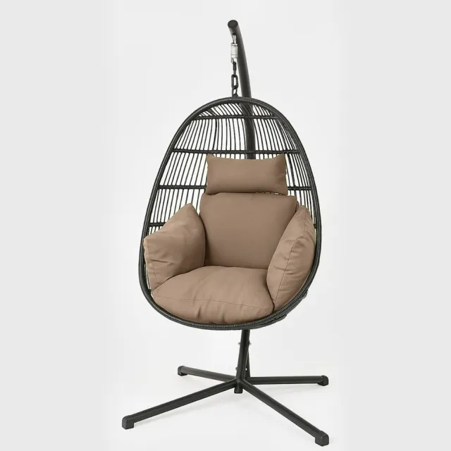 Homescapes Hangstoelkussen voor buiten – Beige met hoofdsteun