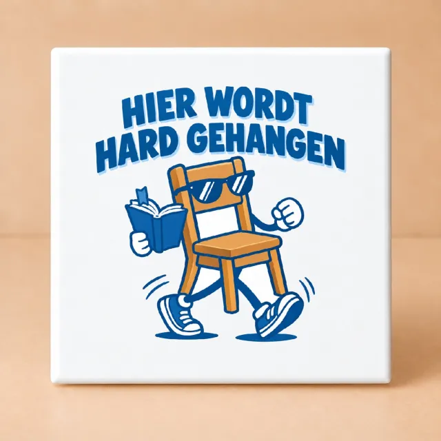 Bedruk King Vrolijke Gezelligheidsmaxxing Tegel – Cartoon Sticker met Dikke Contour voor Feest- en Huisgenoten - 11 x 11 cm Wit