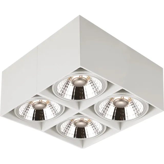 Fantasia BOX-4L vierkante plafondlamp met 4 dimbare AR111 LED-spots 12W, wit aluminium, 2700K, 1386 lumen