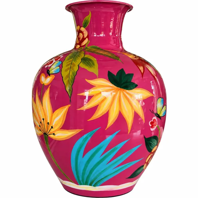 Colmore Vaas Flowers Fuchsia - Emaille - Metaal - 33x49cm - handgeschilderd Fushia