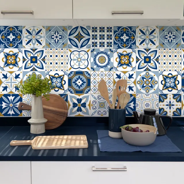 Ambiance Sticker Zelfklevende tegelmuurstickers voor keuken en badkamer - 9 LEONEL AZULEJOS tegelstickers - 9 stickers 10x10cm Multi color