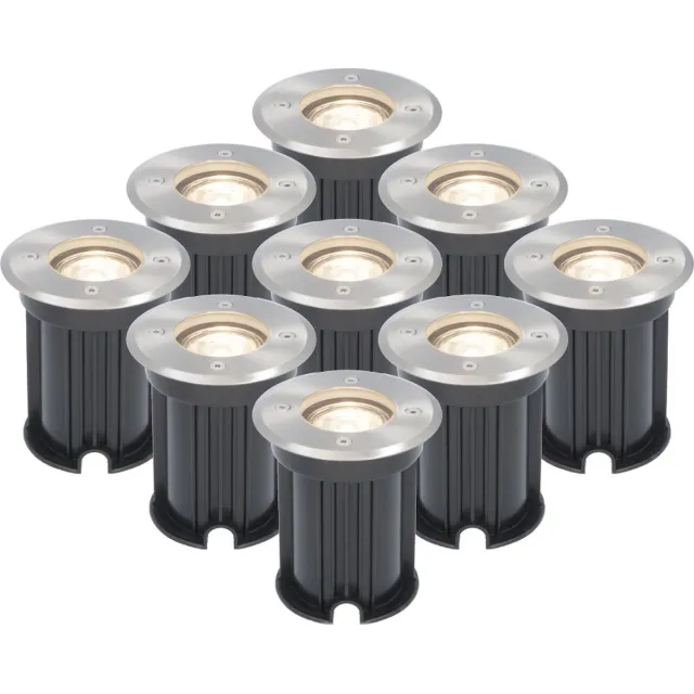 HOFTRONIC 9x HOFTRONIC Maisy - Grondspots LED voor buiten - Rond - RVS - IP65 Waterdicht - Verwisselbare GU10 - 5 Watt 400 Lumen - 4000K neutraal wit - Tuinspots en inbouwspots buiten voor in de grond - 3 jaar garantie