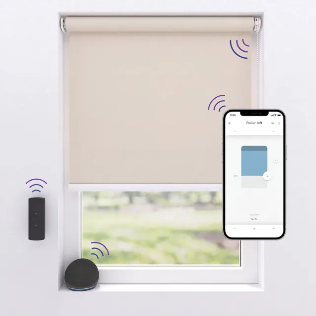 Motionblinds Elektrisch Rolgordijn Verduisterend - 100 x 190cm - App bediening - Slimme Rolgordijn - Automatisch Rolgordijn - Inclusief Montagemateriaal - Beige - 1 Stuk Zand