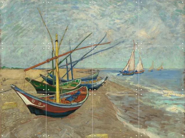 IXXI Vissersboten op het strand van Les Saintes Maries de la Mer (1888), Vincent van Gogh (1853 - 1890) & Van Gogh Museum - 80 x 60 cm - Grote Blauw / Lichte tinten