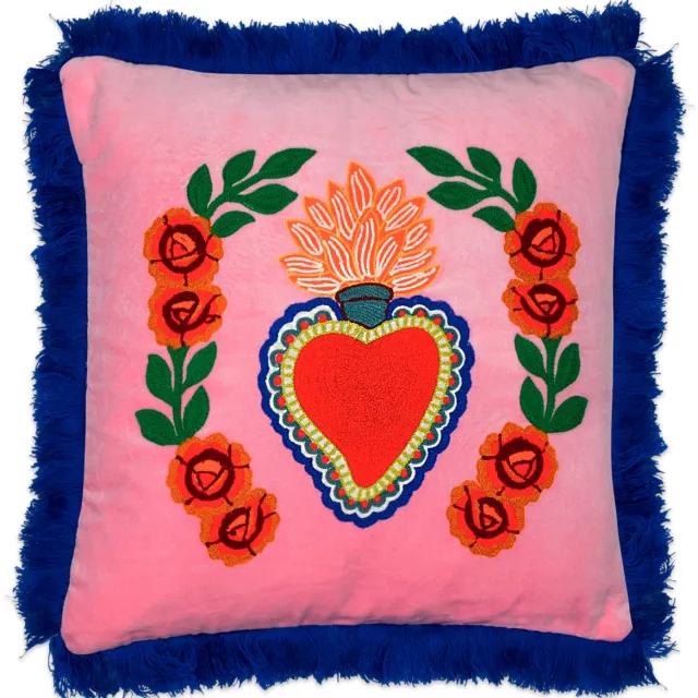 Kitsch Kitchen kussen Milagro hart roze franjes