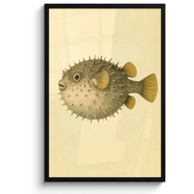 FrameYourWall Poster in lijst - Fotolijst 60x90 cm - Posters - Stekels - Vis - Opgeblazen - Bruin - Posterlijst zwart - Decoratie - Wanddecoratie woonkamer - Muurdecoratie slaapkamer