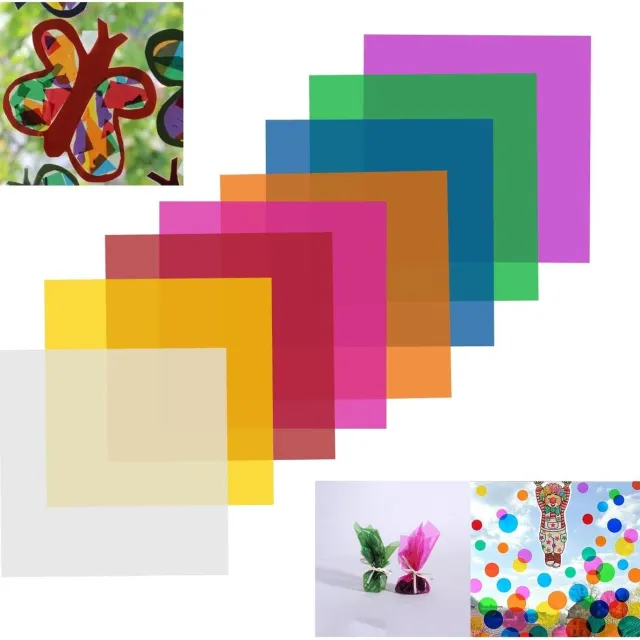 JGS Premium - 200 vellen cellofaanfolie 19x19 cm - 8 kleuren - vierkant - raamfolie - scrapbooking - knutselen Any