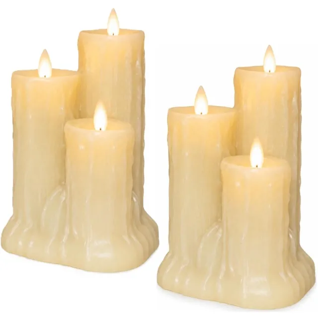 Anna's Collection LED kaarsen - 2x - ivoor wit - 11,5 x 15 cm - met timer - druipkaarsen - woondecoratie Ivoorwit