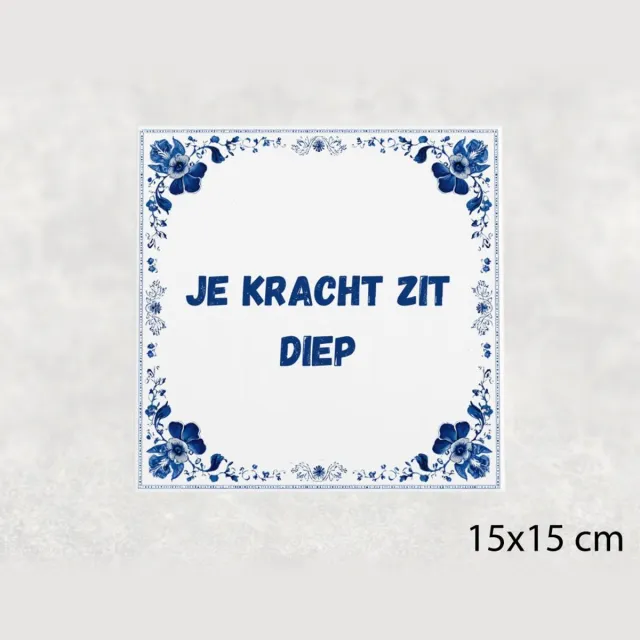 Voici Voilà Spreuk tegel 15x15 cm Je kracht zit diep Wit met tekst
