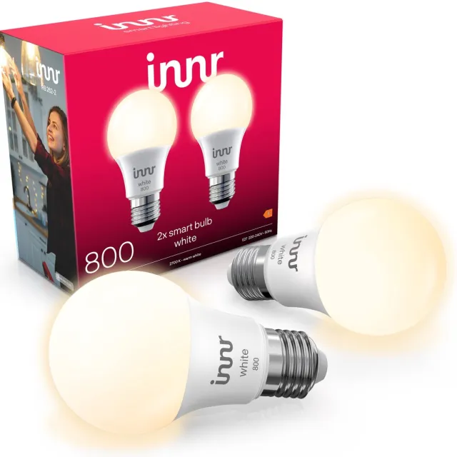 innr smart E27 LED lamp - geschikt voor Philips Hue - Zigbee bulb - warmwit licht - slimme lamp - dimbaar - 806 lumen - 2 pack