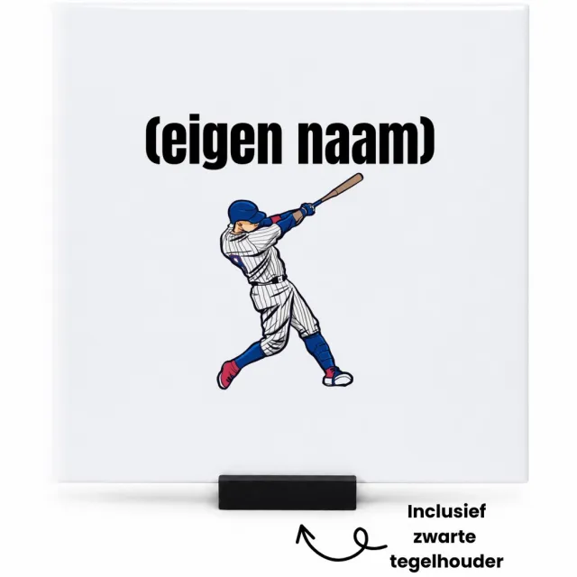 Hacebo honkballer met eigen naam tegeltje met tegelhouder - Honkbal - atleten - tegeltjes met tekst - iemand die houdt van honkbal - verjaardag - cadeau - kado - spreuktegels - 15x15 CM Wit