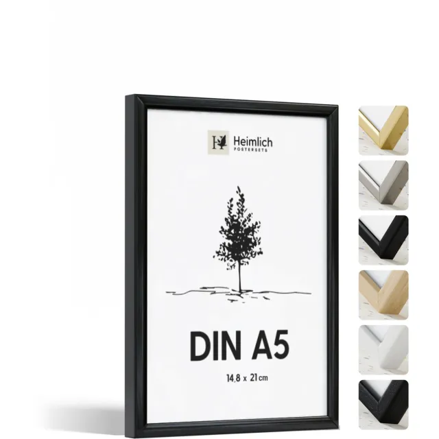 Heimlich Fotolijst A5 (14,8x21 cm) - Metaal Zwart - Staand en Wandhangend - Onbreekbaar Kunststof Glas