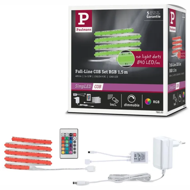 Paulmann SimPLED COB LED Strip 1,5 Meter RGB - Plug & Play Set - 12W - 24V - Wit - Metaal