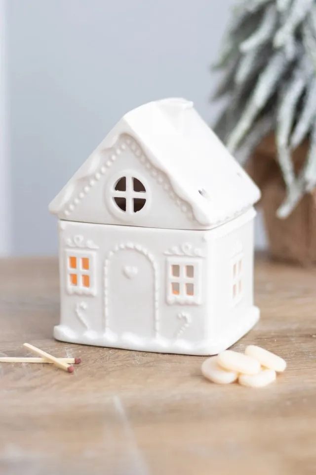 Something Different Wholesale Wit Peperkoekhuis Waxinelichthouder – Kerst Gingerbread Huisje Keramiek – Kerst Kaarsenhouder & Decoratie – Ook te gebruiken als Oliebrander – Winter Sfeerverlichting Witte Peperkoekhuis