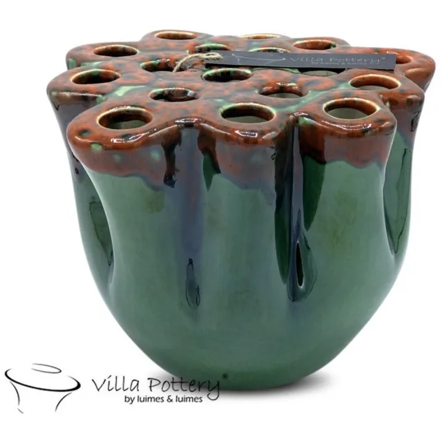 LUIMES & LUIMES Vaas Groen - Roestbruin - Okki 19 bij 14 cm veel openingen Donker groen