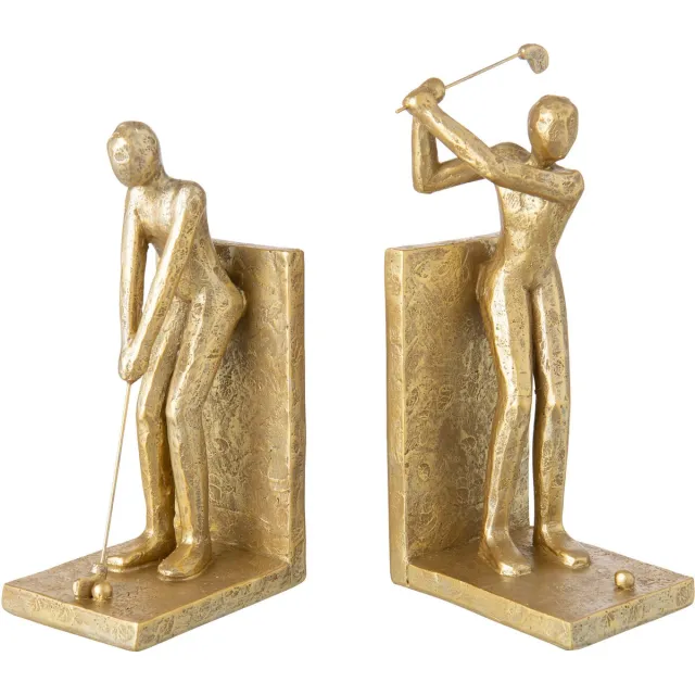 J-Line Boekensteunen golfer - hars - goud - set van 2
