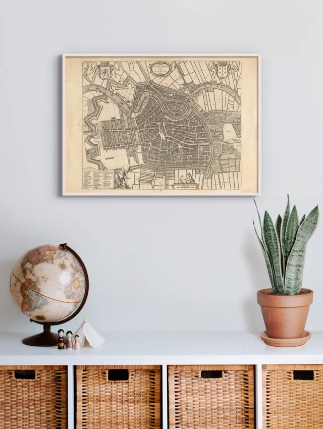 Esque Poster In Witte Lijst - Historische Oude Kaart Haarlem - Stadsplattegrond 1652 - 50x70 cm
