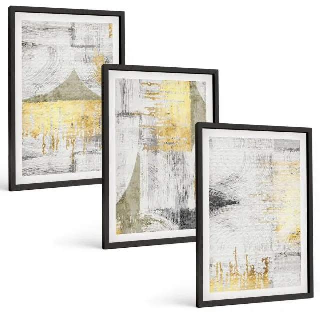 TULUP 4-Delige Schilderij Set - Abstracte minimalistische, modieuze schilderpatronen - 40 x 60 cm - Stijlvolle Muurdecoratie - Slaapkamer - Moderne Wanddecoratie Zwarte lijst