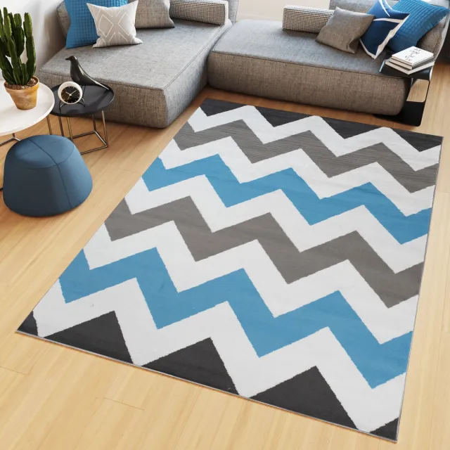 Tapiso Maya Vloerkleed Grijs Blauw Laagpolig Zigzag Tapijten Maat- 180x250 Grijs Blauw 6