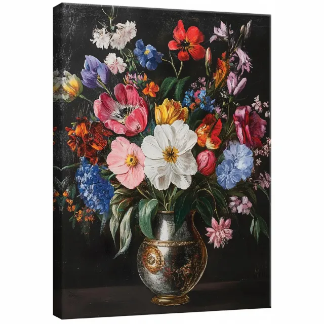 WALLARENA Canvas schilderij - 60x40 cm - moderne zwarte bloemen voor slaapkamer muur multikleurig