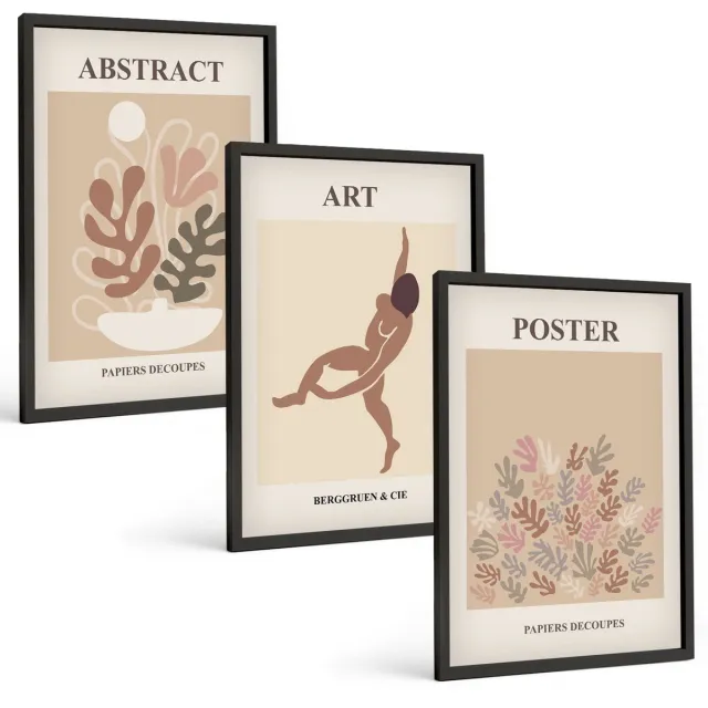 TULUP 4-Delige Schilderij Set - Stijlvolle abstracte composities van Henri Matisse - 40 x 60 cm - Schilderijen Set - Wanddecoratie - Woonkamer - Moderne Wanddecoratie Zwarte lijst