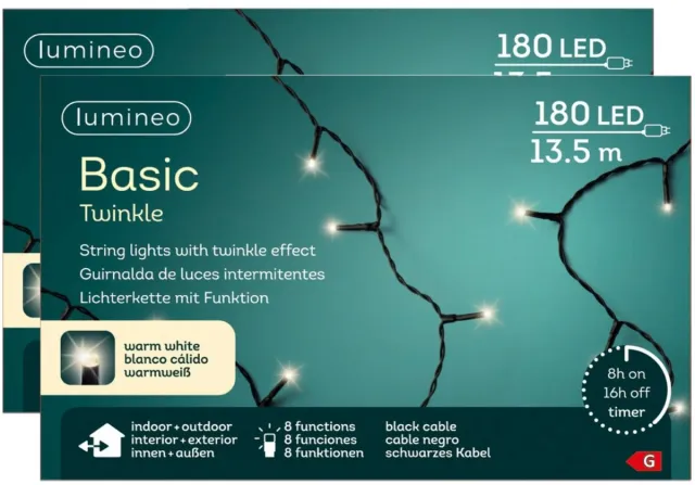Lumineo kerstverlichting - 2x - 13,5 m - warm wit - 180 leds - kerstversiering
