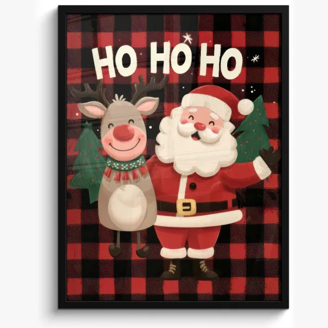 FrameYourWall Poster in lijst - Fotolijst 60x80 cm - Posters - Kerstman - Rendier - Tekst - Rood - Zwart - Posterlijst zwart - Decoratie - Wanddecoratie woonkamer - Muurdecoratie slaapkamer - Kerstversiering - Kerstdecoratie voor binnen - Kerstmis