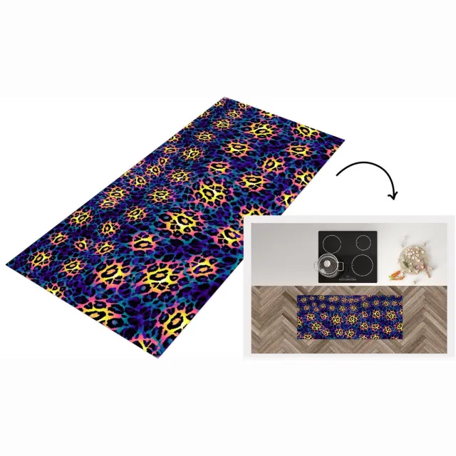 KitchenYeah Keukenloper - Loper keuken - Luipaardprint - Vacht - Blauw - Keukenloper vinyl Multicolor