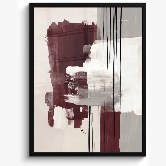 FrameYourWall Poster in lijst - Fotolijst 50x70 cm - Posters - Penseelstreken - Abstract - Lijnen - Rood - Posterlijst zwart - Decoratie - Wanddecoratie woonkamer - Muurdecoratie slaapkamer