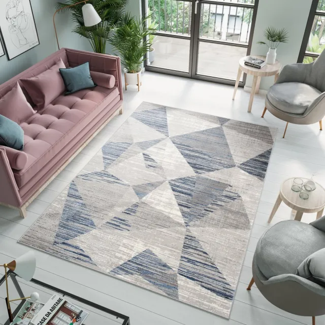 Tapiso Astane Vloerkleed Grijs BlauwSlaapkamer Woonkamer Tapijt Grijs Donkerblauw