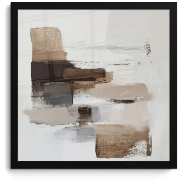FrameYourWall Poster in lijst - Fotolijst 40x40 cm - Posters - Penseelstreken - Balans - Beige - Bruin - Posterlijst zwart - Decoratie - Wanddecoratie woonkamer - Muurdecoratie slaapkamer