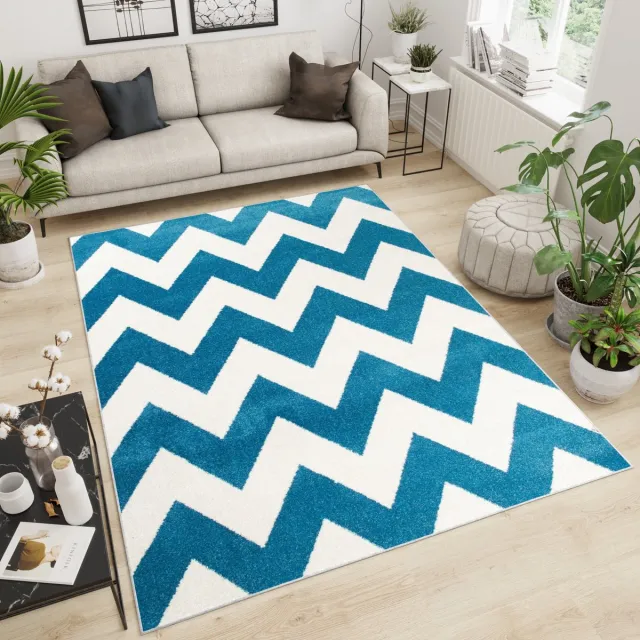 Tapiso Maroko Vloerkleed Woonkamer Zigzag Blauw Maat- 240x330 Blauw Wit