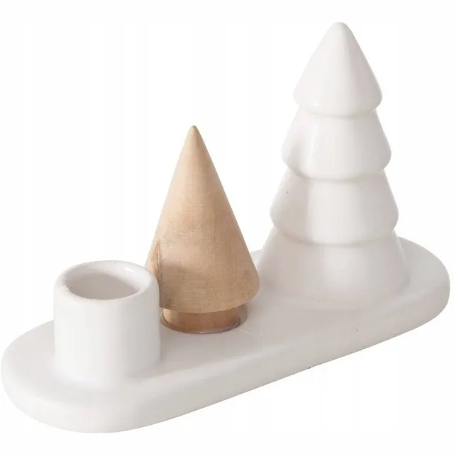 Boltze Home Home Styling Collection NEVIA kandelaar voor 1 kaars - kerstboompjes van steen en porselein Wit