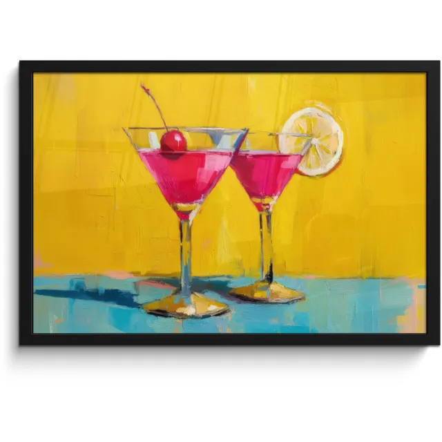 FrameYourWall Poster in lijst - Fotolijst 60x40 cm - Posters - Glazen - Cocktail - Citroen - Kers - Posterlijst zwart - Decoratie - Wanddecoratie woonkamer - Muurdecoratie slaapkamer