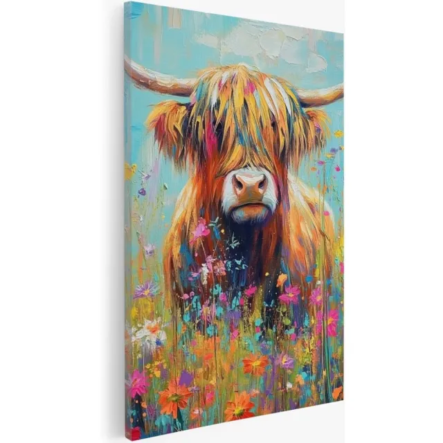 Saammp Canvas Schilderij - Schotse Hooglander Koe - Dieren - Abstract - 80x120 - Foto op canvas - Wanddecoratie - Muurdecoratie Woonkamer - Slaapkamer decoratie - Canvas Print Multicolor