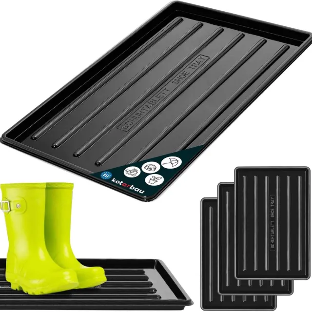 KOTARBAU 3 stuks Schoenenlekbak, Lekbak Schoenen, Kunststof, 45 x 30 cm, Zwart, Schoenendruipbak, Schoenmat, Laarzen Afdruipmat, Lekbak voor Natte Schoenen, Schoenafdruipbak, Schoenenschaal