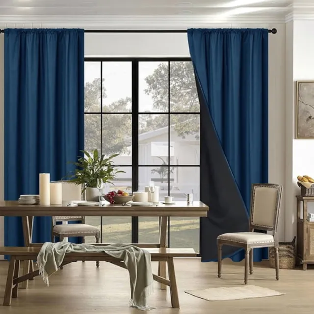 Ulisem Verduisterende Gordijnen Van Polyester Met Staafzak - Woonkamer Gordijnen - Lichtblokkerend - Warmte-isolerend - Geluiddempend - Privacy - Thermisolatie - UV-wering - 200x100cm - Marineblauw