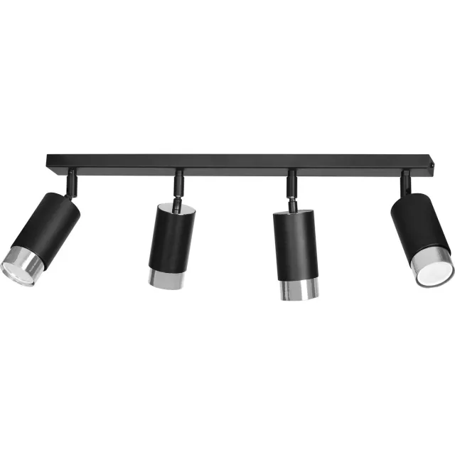 Emibig Boras 4L zwarte plafondspot GU10 met chroom luxe afwerking - Perfect voor moderne interieurs Zwartachtig