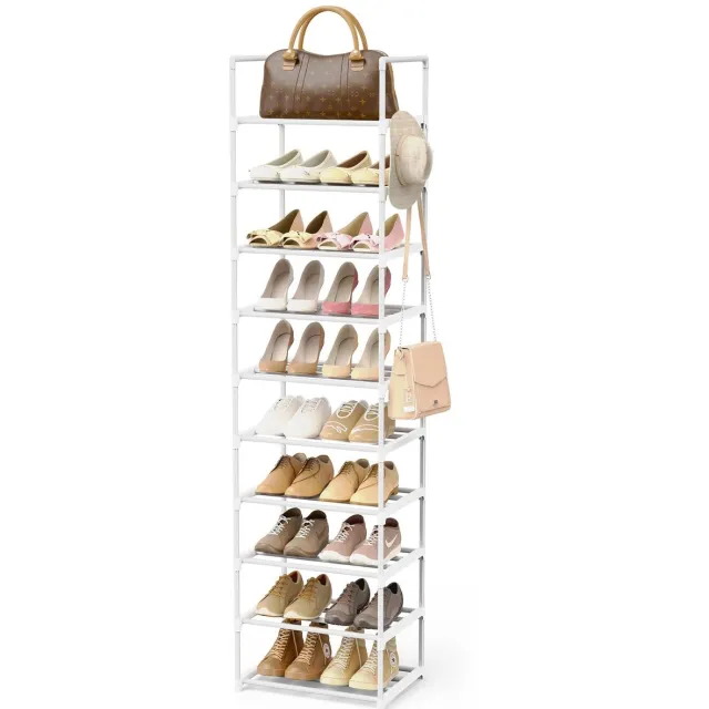 Ibenzoa Schoenenrek 10 Niveaus Metaal, Smal Hoog, Ruimtebesparend - 200cm wit