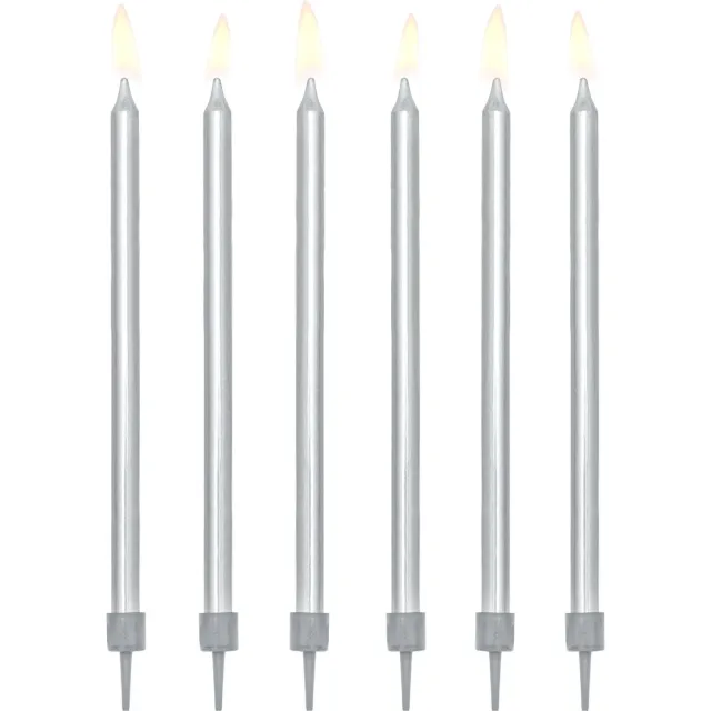 PartyDeco Verjaardagskaarsjes zilver (12 stuks)