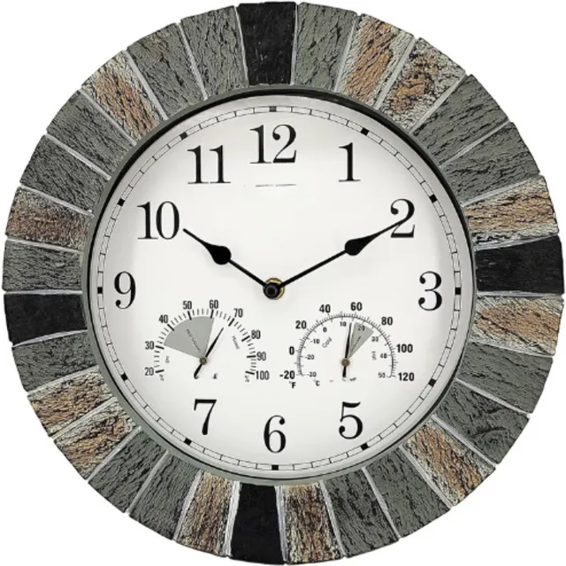 BOG Outdoor Waterproof Resin Wall Clock - Grote Waterdichte Muurklok Voor Buiten - Stil Non-Ticking Quartz Klok Op Batterijen - Ideaal Voor Patio Tuin Zwembad Balkon En Schutting VEELKLEURIG