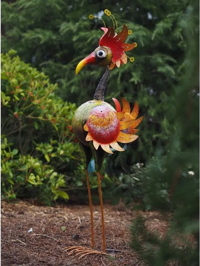 Rawa Tuinbeeld - Grote kleurrijke vogel - 120 cm hoog rood