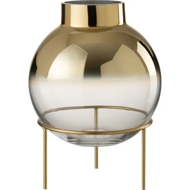 J-Line vaas Bol Op Voet - glas - goud/transparant - 30 cm hoog Goudkleurig