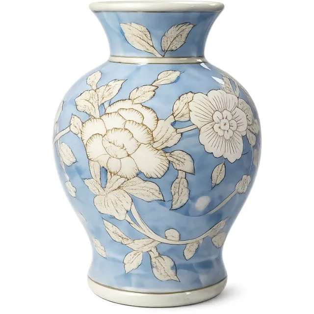 Goods Klassieke Porseleinen Vaas - Blauw met Wit Bloemmotief - Chinoiserie / Delfts Blauw Stijl - Luxe Bloemenvaas Vintage