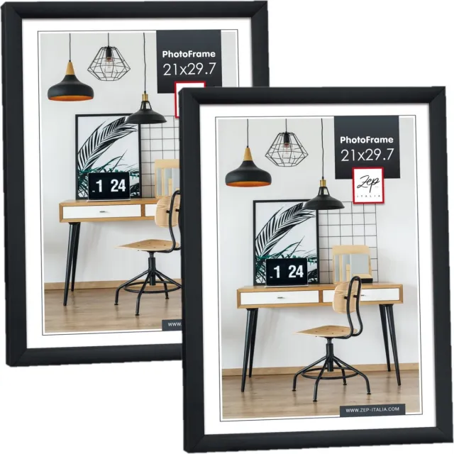 Zep Fotolijst - 2x stuks - zwart - kunststof - voor foto van 21 x 29 cm - staand / hangend